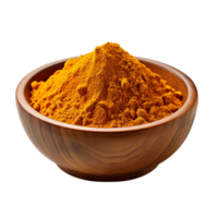 Curry powder in round black bowl isolated on transparent background png