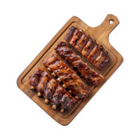 grillé de rechange travers de porc sur en bois Coupe planche isolé sur une transparent arrière-plan, Haut vue png