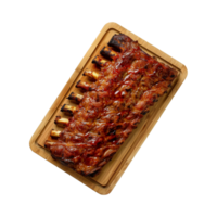 grilled spare ribs on wooden cutting board isolated on a transparent background, top view png