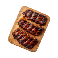 grilled spare ribs on wooden cutting board isolated on a transparent background, top view png