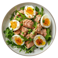 White Bowl Filled With Green Vegetables and Hard Boiled Eggs png