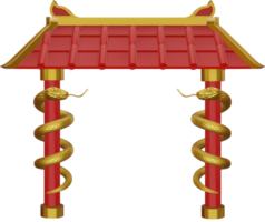 chinese temple 3d illustration with gold serpents. chinese new year 2025 temple with golden snakes png