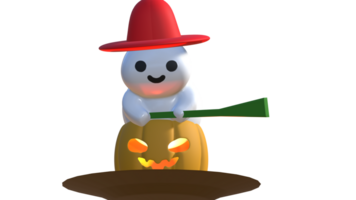 een schattig weinig geest Aan halloween oranje pompoenen, eng halloween pompoen met schattig weinig geest, halloween viering banier concept, schattig en spookachtig geesten png