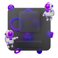 3d rendering of glassmorphism design with astronaut and rocket png