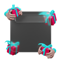 3d rendering of glassmorphism design with gift png