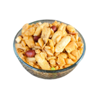 indisk namkeen snacks eras i glas skål indisk traditionell namkeen mat blandning, navratna blanda namkeen också känna till som nimco, namkin, blandning , chiwda , nimko png