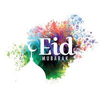 eid mubarak festival greeting card design with watercolor effect vector