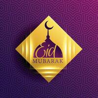 bautiful eid mubarak card on golden diamond shape vector