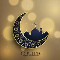 crescent moon and mosque with floral decoration for muslim eid festival vector