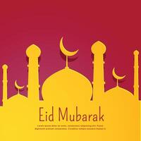 red background with yellow mosque shape for eid festival vector