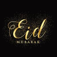 golden eid mubarak text with glitter effect vector