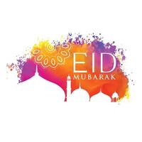 eid mubarak watercolor background with mosque silhouette vector