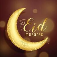 golden crescent moon on red background for eid festival vector