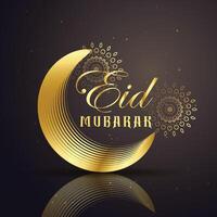 eid Mubarak festival saludo con dorado línea Luna vector