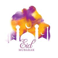 creative eid greeting with watercolor effect vector