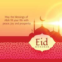 beautiful eid festival greeting background design with mosque silhouette vector