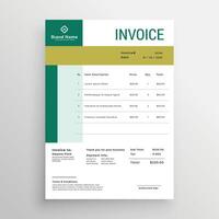 green invoice template design vector