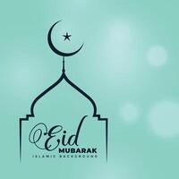 elegant line mosque and moon design for eid mubarak vector