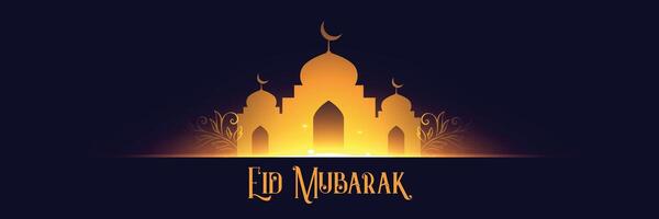 glowing golden mosque banner design vector