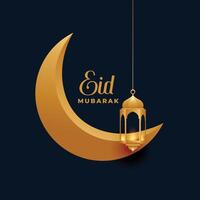 elegant eid mubarak golden moon and lantern background vector
