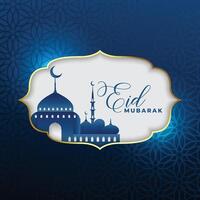 beautiful eid mubarak card design in blue color vector