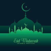 eid mubarak green mosque background design vector