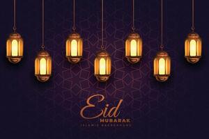 awesome eid mubarak festival light lamps background vector