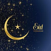 golden moon and star sparkles eid mubarak background vector