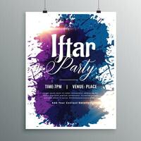 iftar party watercolor ink invitation template vector