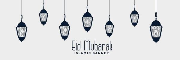 eid mubarak festival lamps banner vector