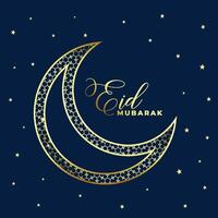 lovely golden decorative eid moon and stars background vector