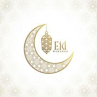 eid mubarak moon and lamp decoration background vector