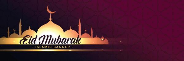 wid mubarak glowing mosque banner design vector
