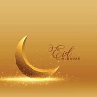 golden eid mubarak background with shiny 3d moon vector