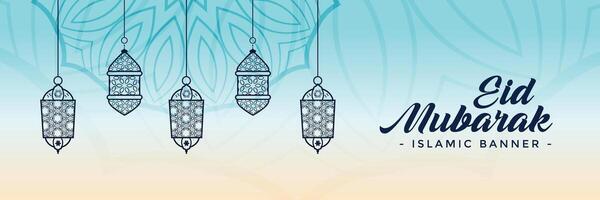 decorative eid festival lamps banner design vector