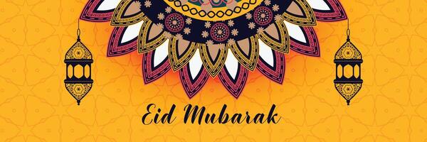 decorative eid mubarak islamic banner design vector