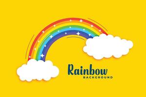 rainbow with clouds on yellow background vector