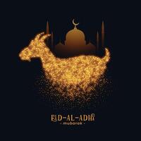 Eid Al Adha greeting with goat and mosque design vector