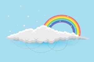 rainbow and clous in sky background with stars vector
