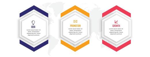 hexagonal three steps business infographic template design vector