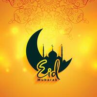 eid mubarak festival wishes yellow shiny card design vector