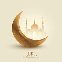 eid mubarak moon and mosque beautiful background vector