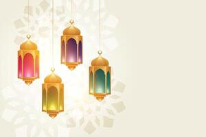 hanging colorful eid festival lamps beautiful background vector