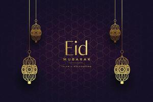 attractive golden islamic lanterns eid festival background vector