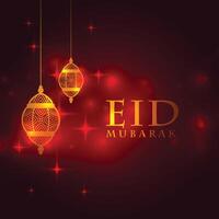 eid mubarak shiny festival wishes card design vector