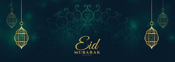 traditional eid mubarak festival banner with lanterns vector