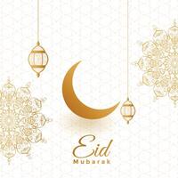 eid mubarak golden moon and lantern festival card design vector