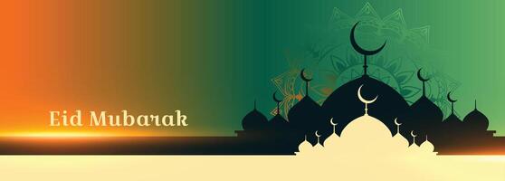 lovely eid mubarak mosque greeting banner design vector