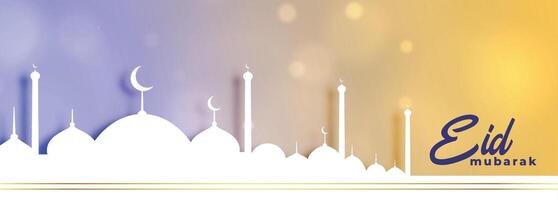 elegant eid mubarak festival banner with mosque design vector