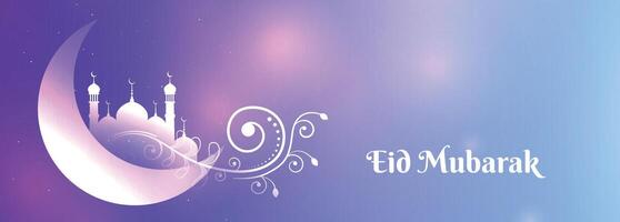 beautiful eid mubarak moon and mosque festival banner vector